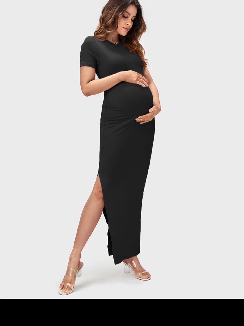 Maternity Short-Sleeve Maxi Dress in Black